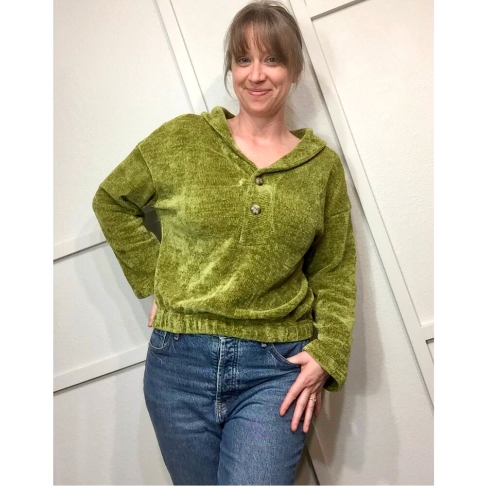 Chelsea & Theodore Chenille Knit Sweater Medium Collared Elastic Waist Pullover